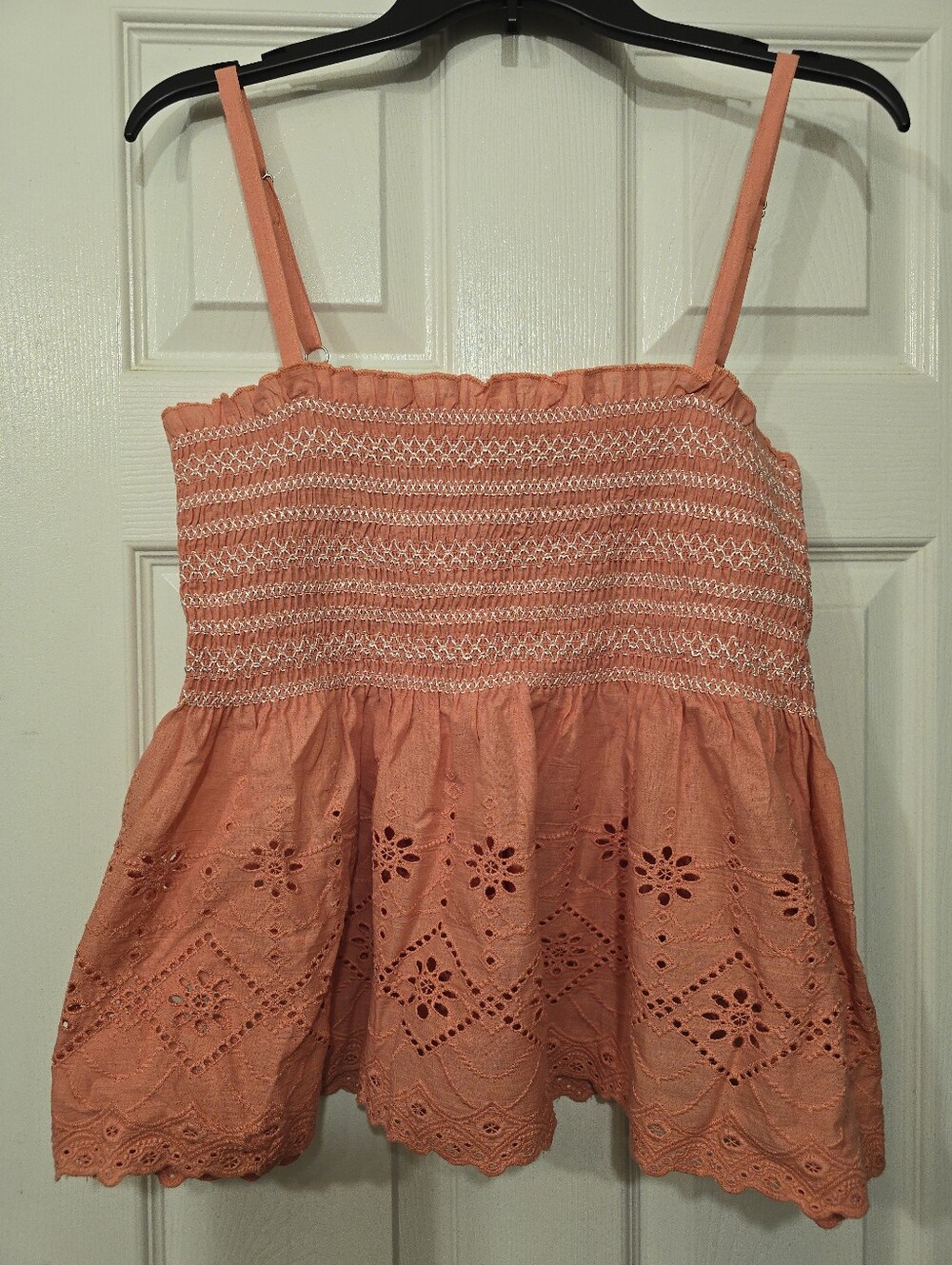 Faith & Zoe Coral Eyelet Smocked Camisole